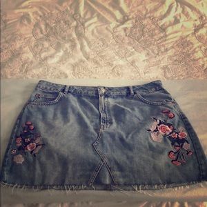 Topshop Embroidered Denim Skirt